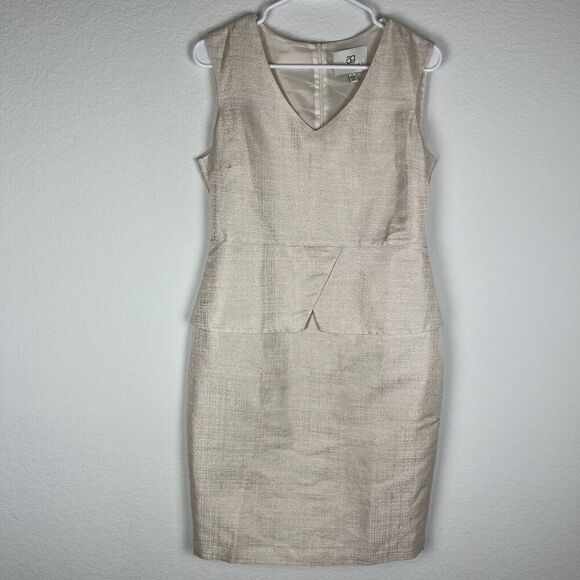 ag phillips Dresses & Skirts - AG Phillips Dress 10 Sheath Metallic Cream Silk Work Career Cocktail Peplum​​​